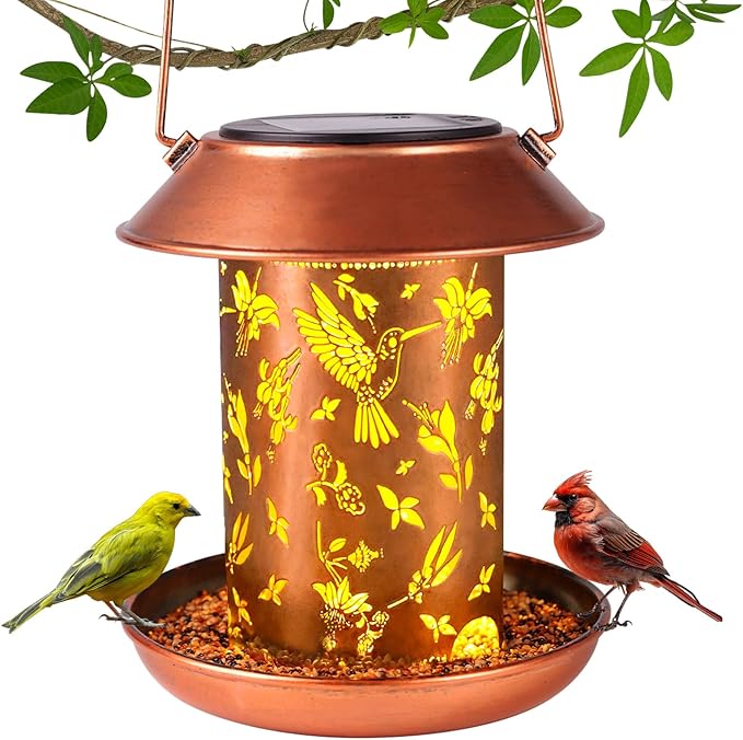 Bird Feeders for Outdoors Metal Hummingbird Solar Lantern Hanging on a Tree Bird Feeder Waterproof Decoration for Patio,Yard,Lawn,Pathway,Garden,Christmas Decor Gifts for Women Mom Friends