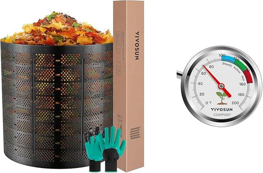 VIVOSUN 500 Gallon Outdoor Compost Bin and Compost Thermometer, 20 Inch Backyard Soil Thermometer with Stainless Steel Dial for Composting Bins, Outdoor Gardening and Planting (0-200°F)