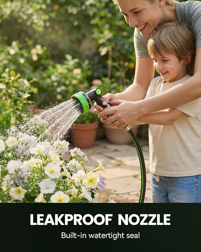 RAINPOINT Garden Hose Nozzle Heavy Duty - 100% Metal Thumb Control Spray Nozzles for Garden Hose High Pressure, 10 Patterns Water Hose Nozzle for Car Wash, Watering Lawn and Pets, Green
