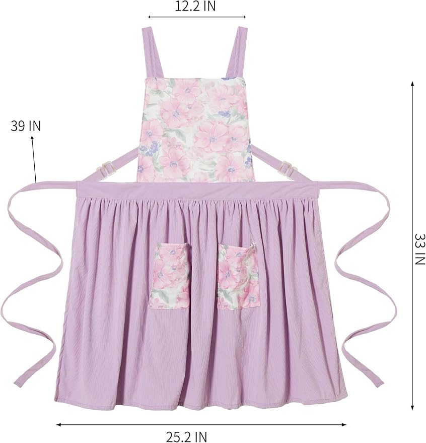 Vintage Pinafore Apron Dress for Women with Pockets Cute Floral Chef Aprons for Kitchen Cooking Baking Gardening