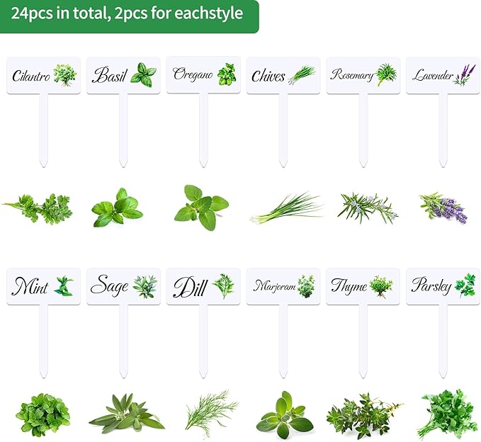 24 Pcs Acrylic Herb Garden Signs Plant Labels Waterproof Reusable Plant Tags with Names for Seedlings Nursery Outdoor Indoor Garden Permanet Labels Markers