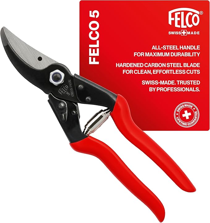 Felco F5 Pruning Shears – 8.9" All Steel Large Swiss-Made Garden Clippers| Hand Pruners for Garden & Landscape | Garden Tool Cutter with Precision Bypass Blade, Forged Aluminum Body, Replaceable Parts