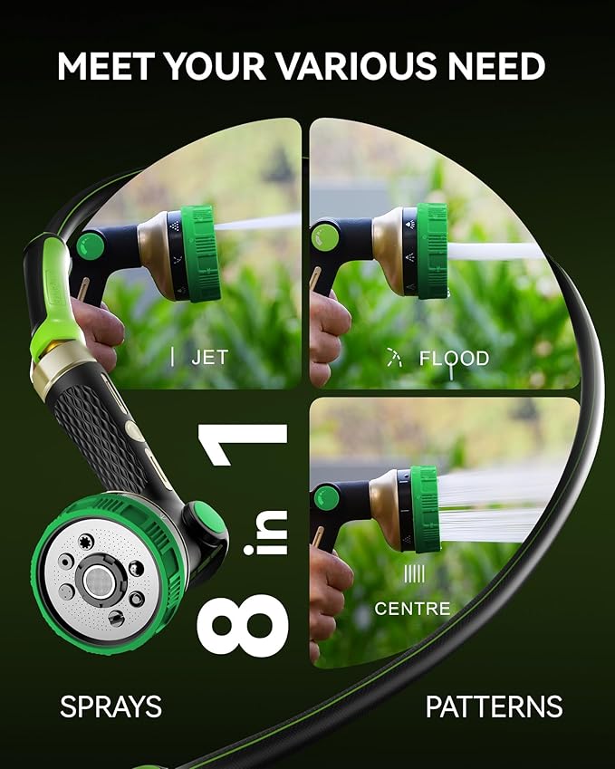 RAINPOINT Hose Sprayer Nozzle Heavy Duty - 8 Spray Patterns Garden Hose Nozzle with Adjustable Flow Control for Watering Plants, Washing Cars,Washing Pets, Thumb Control (Olive Green)