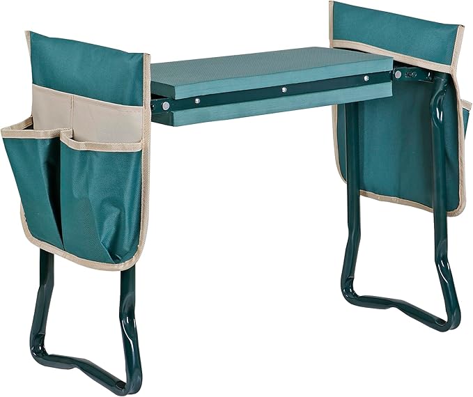 Nouva 2 in 1 Folding Garden Kneeler Seat, Outdoor Garden Bench Garden Stool w/EVA Foam Kneeling Pad Removable Tools Pouch Steel Frame for Planting, Weeding
