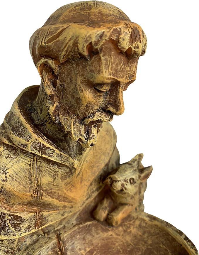 St. Francis of Assisi Garden Statue, Spiritual Bird Feeder, Blessing of Animals Decorative Accent for Outdoor Spaces, St. Francis Statue Souvenirs for Patron Saint of Animals, Franciscan Decor