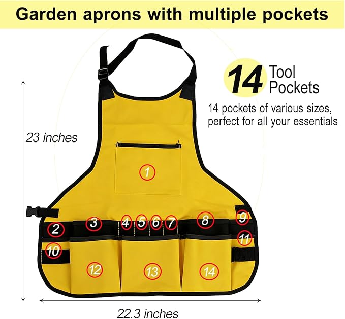Work Tool Aprons for Men Women Waterproof Garden Apron with Pocket Torso Length Canvas Apron for Planting Woodworking