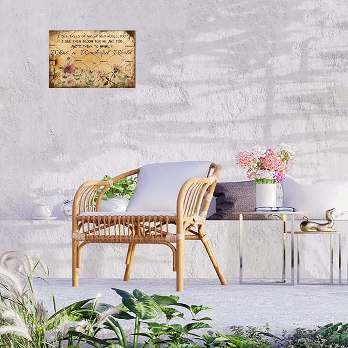 EMOHAT Vintage Garden Signs Flower Tin Sign And I Think To Myself What A Wonderful World Flowers See Trees Of Green Red Roses Too Metal Tin Signs Yard Bedroom Kitchen Home Art Wall Decor 8x12 Inch