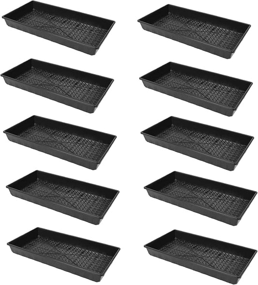 SUNPACK 10" x 20" Heavy Duty Mesh Plastic Seed Starting Tray, Black, 2.3" (Pack of 10) - Ensures Water Drainage and Aeration, Perfect for Greenhouses or Indoor Gardening