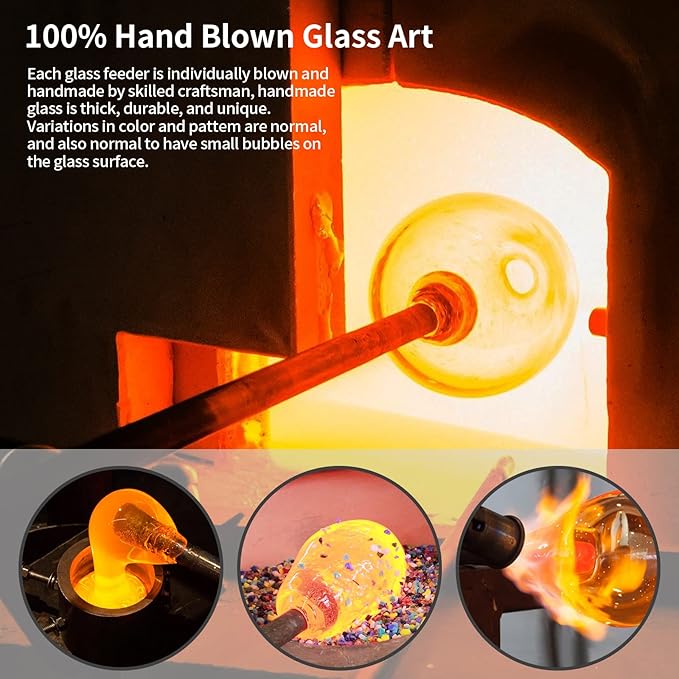 BOLITE Hummingbird Feeder, Hand Blown Glass Hummingbird Feeders for Outdoors Hanging, with 5 Feeding Ports, 22 Ounces, Orange, Birthday Gifts for Women Men, Gifts for Mom Dad