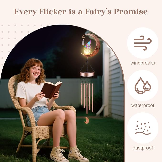 JYPS Fairy Solar Wind Chimes, 40-Inch Large Waterproof Windchimes for Outside with Glowing Crackle Glass Ball, Garden Patio Yard Decor Christmas Day Birthday Unique Gifts for Women Mom Grandma Wife