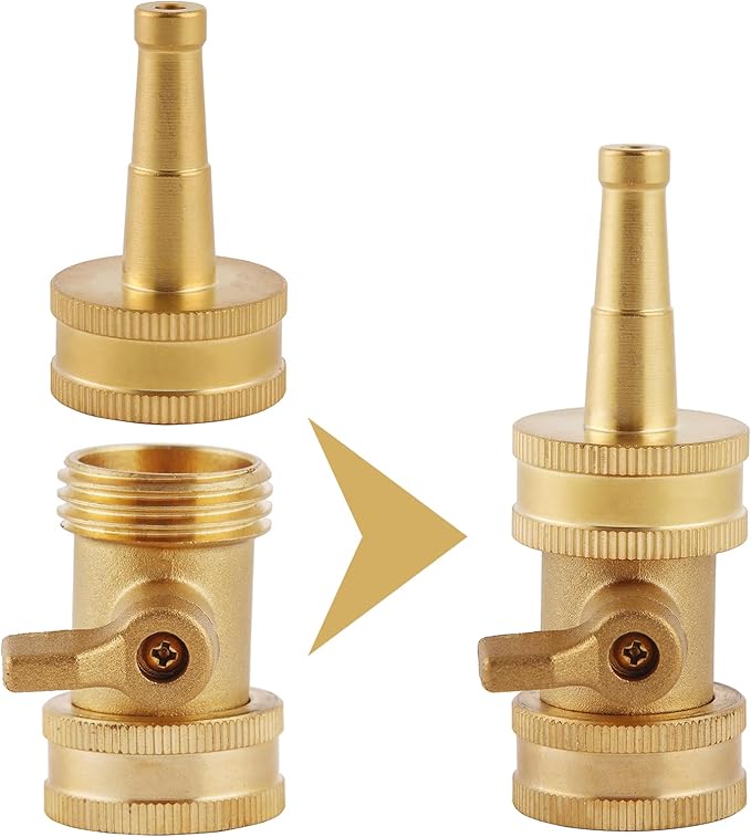 Jet Nozzle Power Washer for Garden Hose, Heavy Duty Brass Jetnozzle with Garden Hose Shut off Valve, Water Hose Nozzle High Pressure Powerful Washer 3/4" GHT, 1 Set