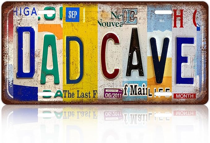 Vintage Dad Cave Metal Tin Sign License Plate Wall Decor Gift for Father 12 x 6 Inches