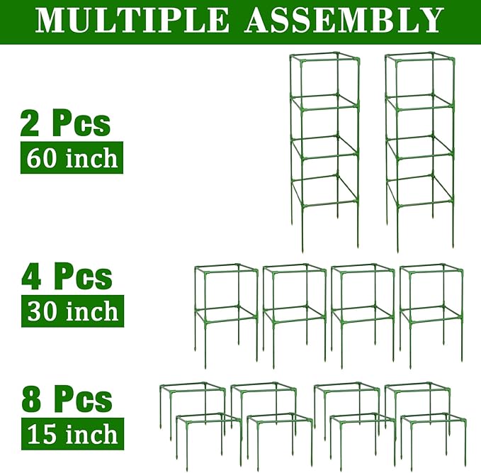 ZeeDix 2 Pack Heavy Duty Tomato Cages for Garden 60 Inches, Square Adjustable Tomato Trellis Cage Climbing Plant Support Trellis Plant Cages for Climbing Vegetables Flowers with 20Pcs Clips