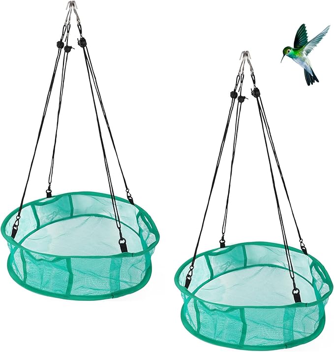 2pcs Bird Feeder Trays, 16in/41.5cm Diameter Outside Hanging Platform Bird Seed Mesh Tray with Lanyards Accessories Windproof Design for Outdoor Yard Backyard Garden & Lawn Use