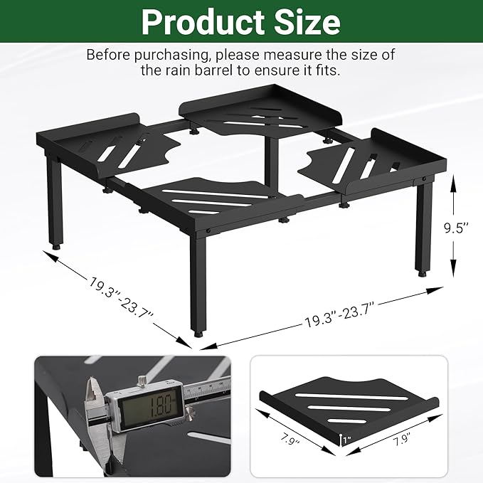 45-55 Gallon Rain Barrel Stand, Length & Width Adjustable Rain Collection Barrel Stand, Heavy-duty Steel Stand for Plastic Outdoor Rain Barrel