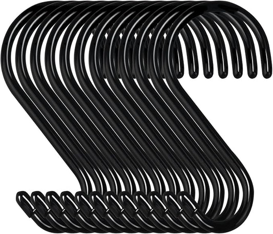 4 Inch 12 Pack S Hooks - Heavy Duty, Large Rubber Coated Black Non Slip Metal Hooks for Closet, Garden, Jeans, Plants, Jewelry, Pot, Pan, Cups, Towels