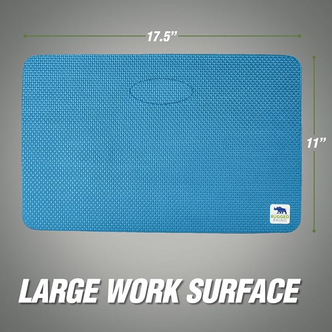 RUGGED RHINO Heavy Duty Patent Pending Kneeling Pad, 2 PK, Shock Absorbent Thick Knee Pads, Holds Up to 300 lbs, Protect Knees from Hard Concrete Surfaces, For Mechanics, Gardening, Gym, Bright Blue