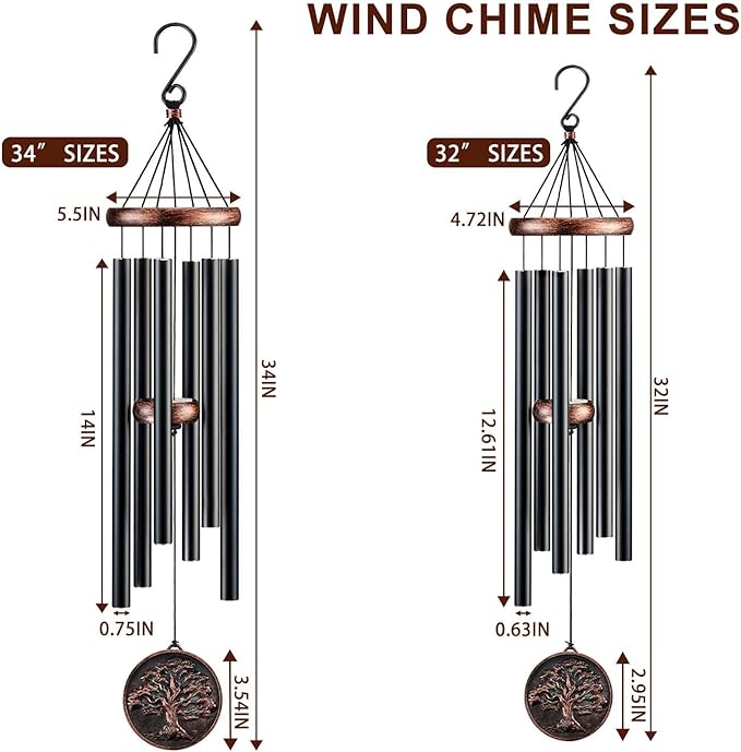 Memorial Wind Chimes for Outside, Sympathy Gifts for Loss of Loved One, Memorial Gift for Loss of Mom Dad Grandparent, Vintage Tree of Life Deep Tone Windchimes Outdoor (DIY 34" Tree of Life)