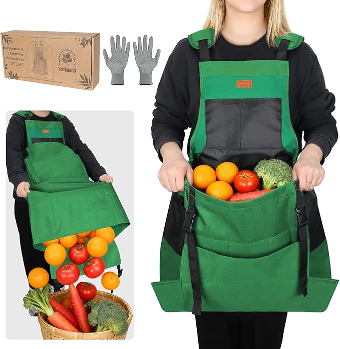 Garden Harvest Apron, Gardening Apron with Bottom Release Pocket for Women and Men, Gardening Gift for Gardeners