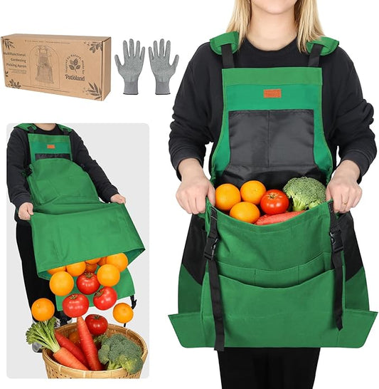 Garden Harvest Apron, Gardening Apron with Bottom Release Pocket for Women and Men, Gardening Gift for Gardeners