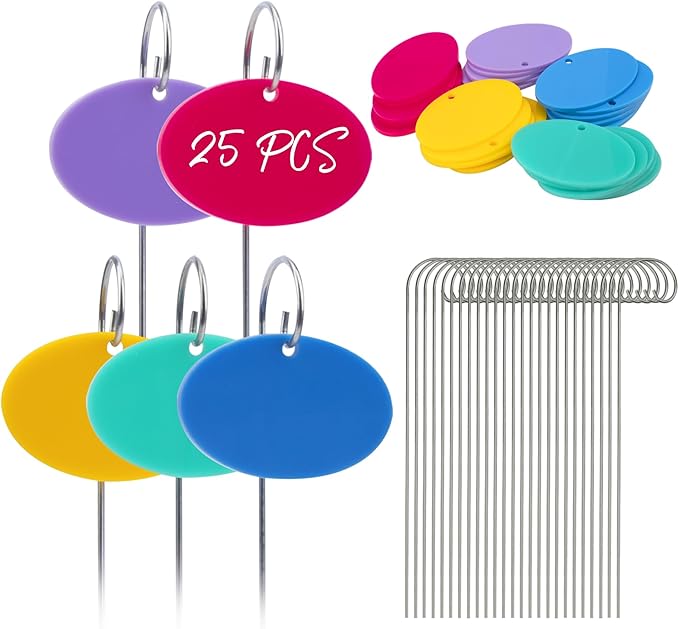 Temlum Plant Labels With Marker Pen, 25 Pcs Garden Markers Label Stakes Sign Tags for Outdoor Plants, Flowers, Herbs, Seed (Multicolor)