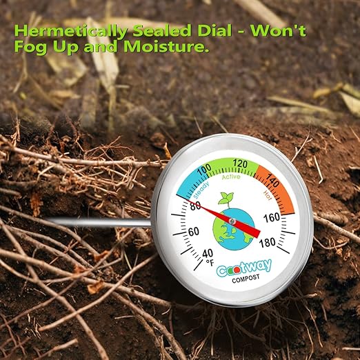 Compost Thermometer - 16 Inch Stem, Waterproof Soil Temperature Gauge for Composting, Stainless Steel, with Temperature Guide(40-180 ℉)