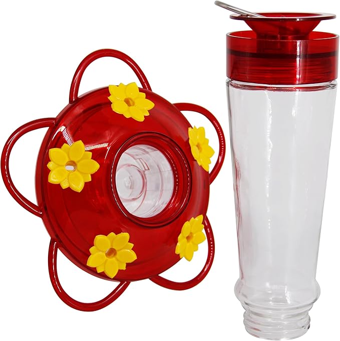 Shrdaepe Hummingbird Feeder, Glass Bottle Bird Feeders, 5 Feeding Ports, 10-Ounce Nectar Capacity