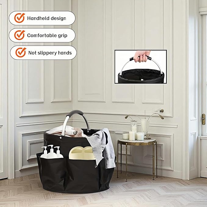 Foldable Storage Basket, Black Oxford Fabric Multi-Pocket Collapsible Basket with Handles:Portable Picnic,Beach,Garden Harvest,Market Shopping Basket,Home Storage,Bathroom Organizer Travel
