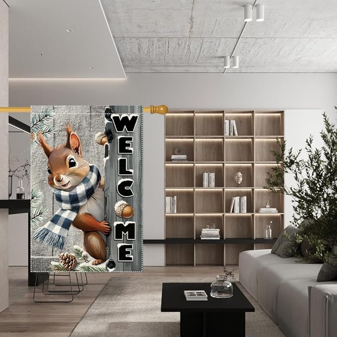 Winter Garden Flag 28x40inch The Nut Squirrel Welcome Large Garden Flags Yard Porch House Flag Double Side For Home Outdoor Yard Patio Lawn Decor, Garden Decorations (RMQ-160D, 28"X40")