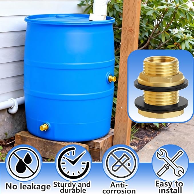 1/2" NPT Female X 3/4" Male GHT(Garden Hose Threaded), Soild Brass Bulkhead Fitting With 2 Rubber Rings For Water Tower Tank Barrels Rain Barrels…