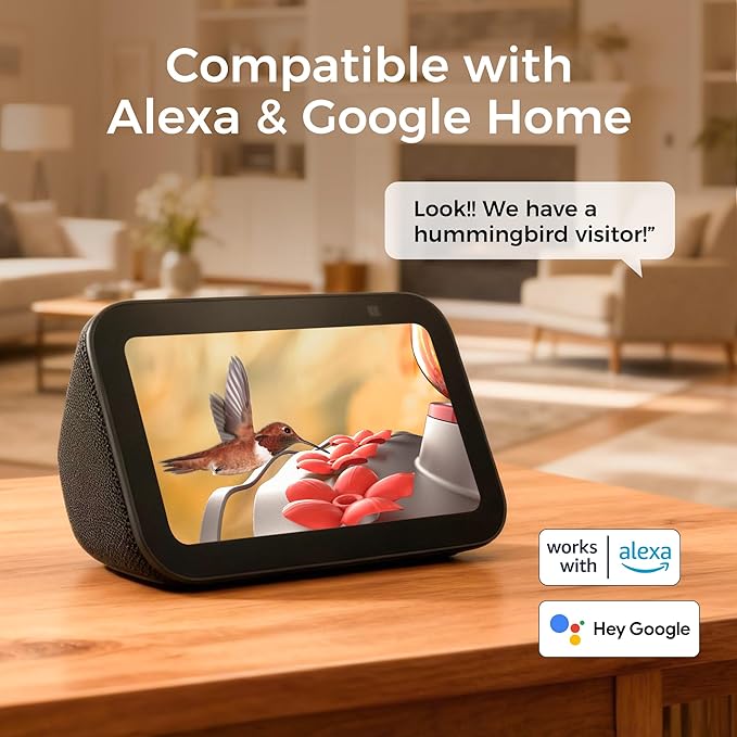 TT Nature Glass Smart Hummingbird Feeder with Camera Solar Powered 2K- AI Identify & Water Detection, Instant Notification, Leakproof & Ant Moat, Compatible with Alexa & Google Assistant