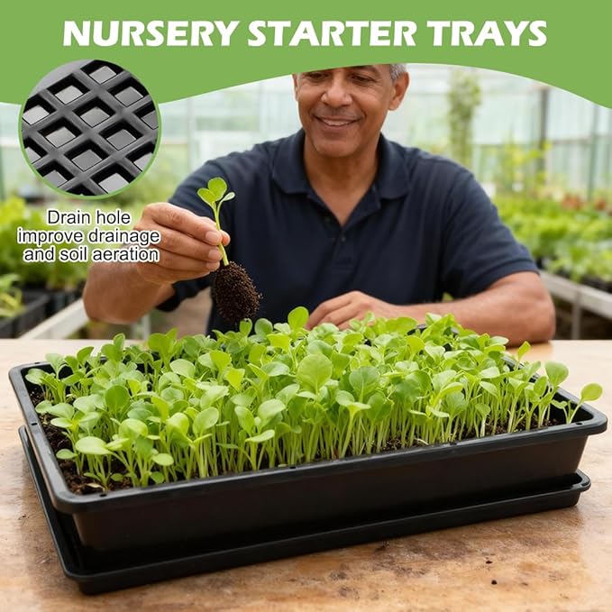 5 Pack Soil Blocking Trays(14"x12"x3"), Plastic Flat Plant Tray for Holding or Collecting Drainage Water, Elevated Microgreen Seed Starter Tray for Seed Germination (Black)