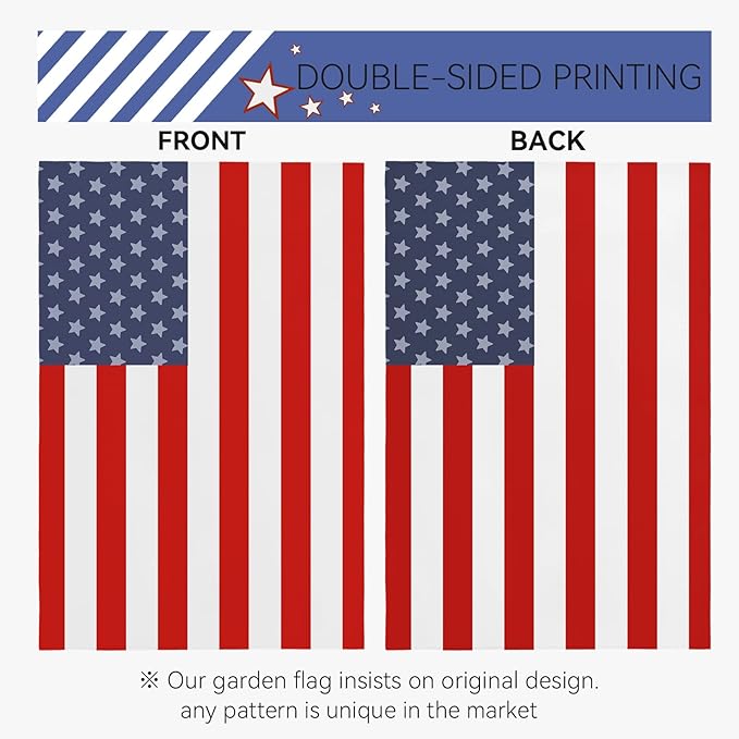 4th of July American Garden Flags 12x18 Inch Double Side Patriotic USA Independence Day Yard Flag for Outside Blue Red Decorations for Garden Party