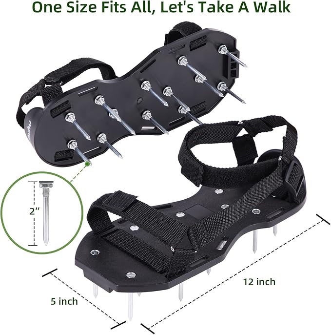 Ohuhu Lawn Aerator Shoes with Stainless Steel Shovel, Free-Installation Aerating Shoe with Hook&Loop Straps, Heavy Duty One-Size-Fits-All Spiked Aerating Sandals for Garden Grass