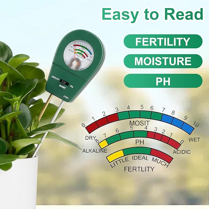 Adoric Soil Meter, 3-in-1 Soil PH/Moisture/Fertility Garden Soil Tester for Plants, Home, Farm, Lawn, Farm, Indoor & Outdoor (No Battery Needed)