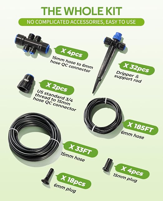 HIRALIY 220FT Drip Irrigation Kits for Plants, New Quick Connector Garden Watering System, Saving Water Automatic Irrigation Equipment for Patio Lawn