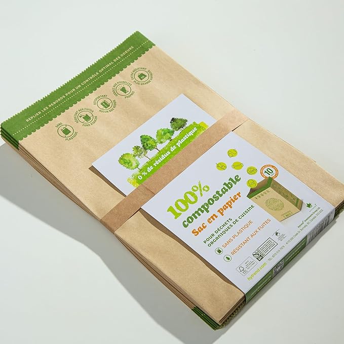 Hytrend-Kitchen Food Waste Bag-35 Bags-%100 Compostable paper Bag - Leak Resistant Liner - Small-Certified by BNQ and BPI,CMA-I,CMA-W
