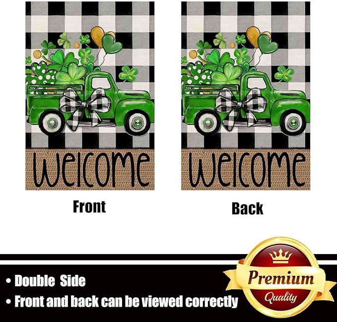 St Patricks Day Garden Flag 12x18 inch Outdoor-Double Sided St Patricks Day Shamrocks Truck Flag Vivid Color Polyester Yard Flags