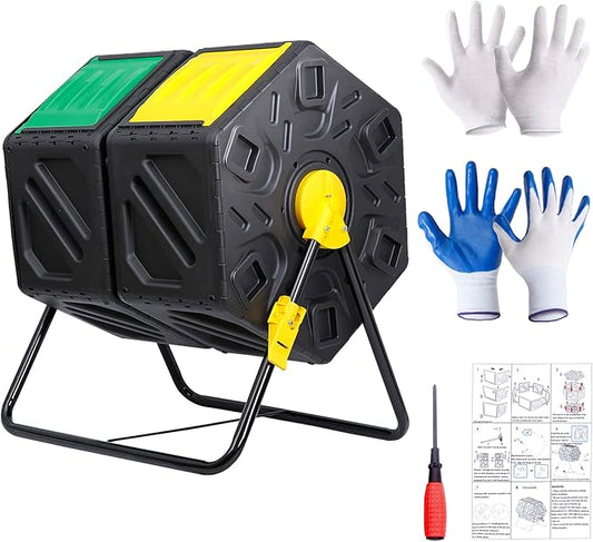37 Gallon Compost Bin Outdoor BPA Free Dual Chamber Tumbling with 2 Sliding Doors, All-Season, Heavy-Duty, High Capacity Composter