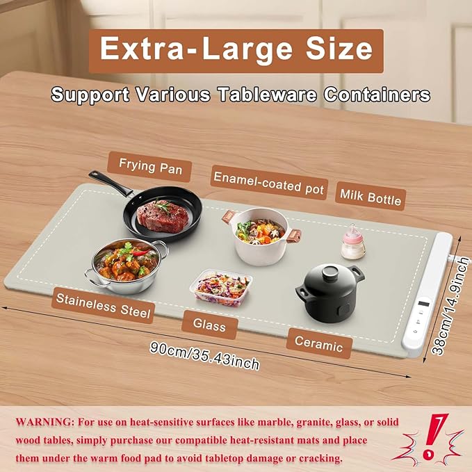 FYY Extra Large Warming Mat for Food - Rapid and Full Surface Heating, 6 Temp Settings, 6H Timer, Rollable Portable Food Warming Mat for Gatherings, Parties, Keep Meal Warm (XX Large Size, Khaki)