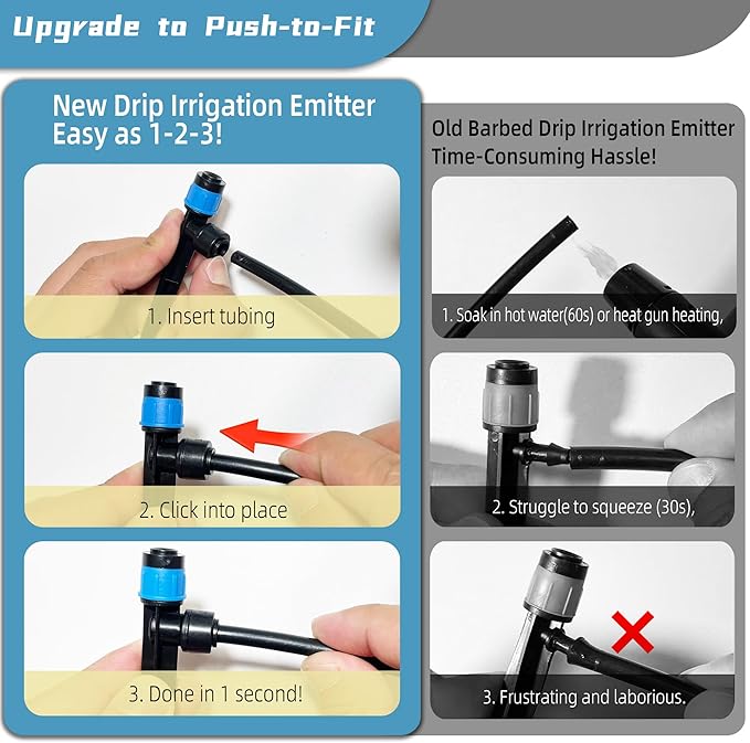 10PCS Push-to-Fit Drip Irrigation Emitters for 1/4 inch Irrigation Tubing, Adjustable 360 Degree Vortex Drip Emitters with Stake, Irrigation Dripper Sprinklers for Drip Irrigation System