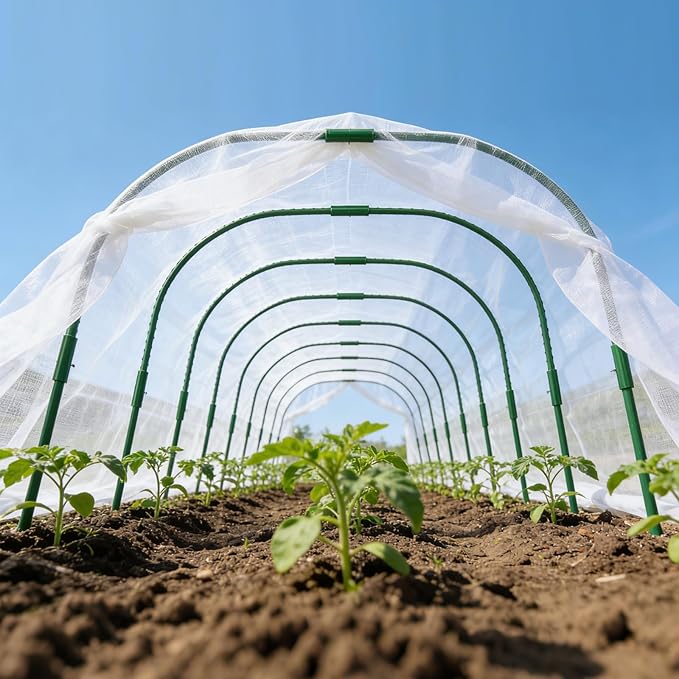 Garden Netting Kit for Raised Beds, 8x40ft Ultra Fine Mesh Netting & 10 Sets Garden Hoops with Clips, Row Cover Net Protection Plant Covers Set for Greenhouse Vegetable Fruits Flowers Barrier