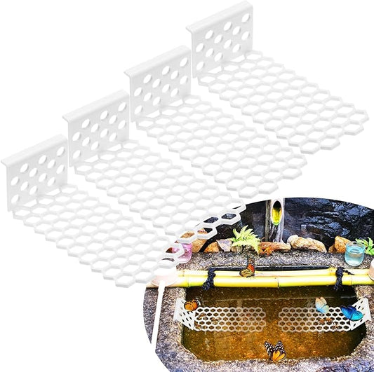 4-Pack Floating Bee Island, 18x6cm/7.09x2.36 Inch Plastic Floating Bee Watering Station for Feeding/Butterfly Bath/Outdoor Garden Decor [White]