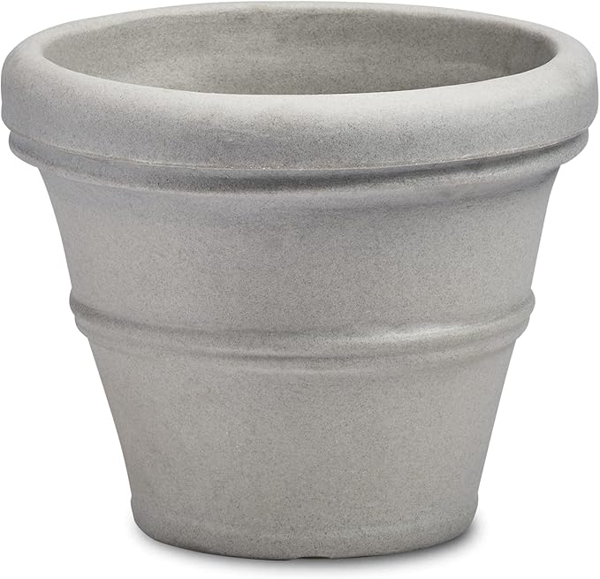 Crescent Garden Brunello Classic Gray Rolled Rim Planter Pot, Lightweight Indoor/Outdoor Weather-Safe Round Plant Pot, 27''W (Weathered Concrete)