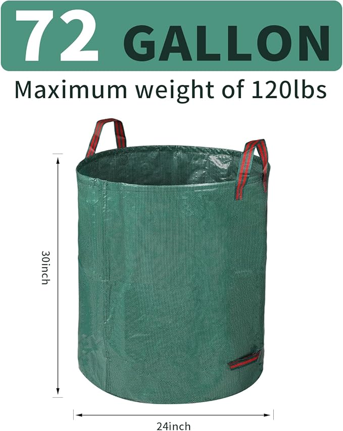 3 Pack Yard Waste Bags, 72 Gallon Lawn and Leaf Bags, Reusable Heavy Duty Garden Bags for Collecting Leaves, Waste Container for Clean Up Outdoor Debris Leaves Grass Clippings