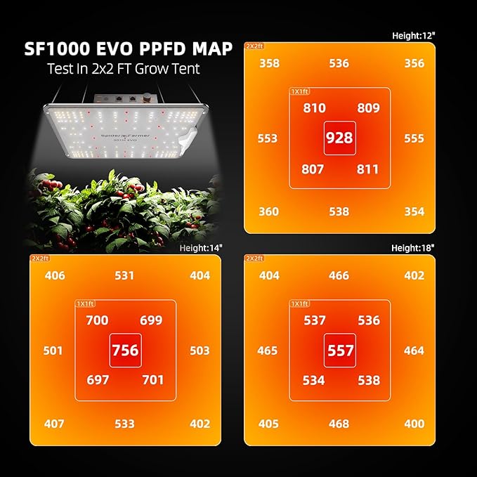 Spider Farmer SF1000 100W LED Grow Light for Indoor Plants, Dimmable Full Spectrum with Samsung LM301H EVO High PPFD Lamp, Deeper Penetration for Seed Starting Vegetables Bloom in 2x2/3x3 Grow Tent