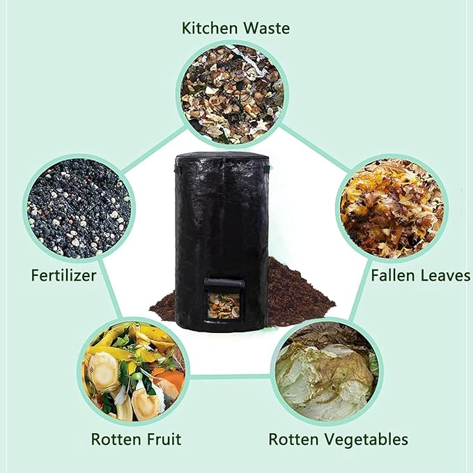 Compost Bin Bags 34 Gallon Garden Compost Bags Outdoor Reusable,Organic Waste Garden Yard Compost Bag Collapsible Leaf Lawn Bags Gardening Container (Black 2pcs)
