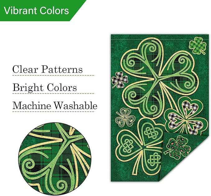 Louise Maelys Welcome St. Patrick's Day Garden Flag 12x18 Double Sided Vertical, Burlap Spring Small Lucky Shamrock Clover Yard Banner Sign Buffalo Plaid Home Outside Outdoor Decor