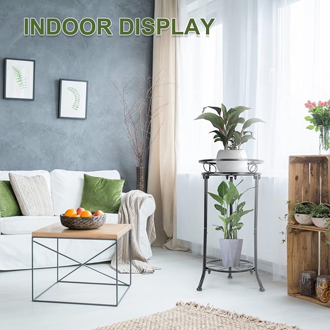 Plant Stand Indoor 2-Tier,20.3 Outdoor Tall Metal Plant Stands Black,Single Corner Heavy Duty Potted Holder Rack Rustproof,Flower Pot Stand for Planter Garden Balcony Patio Office Home