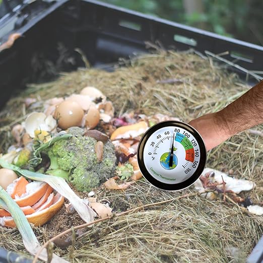 20 Inch Compost Soil Thermometer 0-180° Fahrenheit Backyard Stainless Steel Stem for Composting Bins Outdoor Gardening Planting Easy-to-Read 2.1” Dial Display